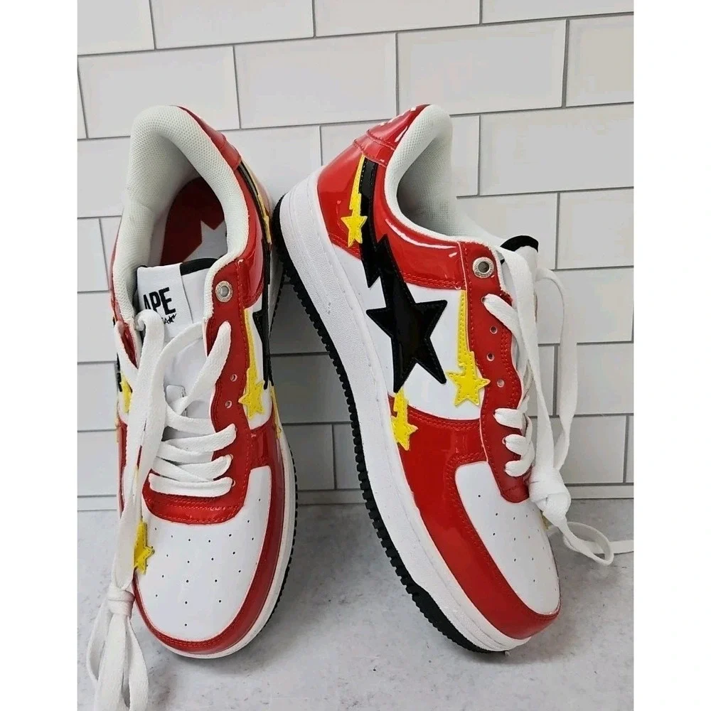 Indigo Studios Custom Bape Apesta Shoes Size 8.5  Red Yellow And White Colorway